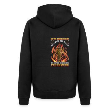 Feuerwehrmann Die besten sind bei der Feuerwehr - Unisex Premium Bio Zip Hoodie - Schwarz - Hinten - Nico (187cm)
