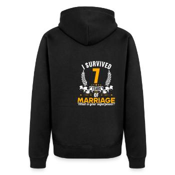 Ich habe 7 Jahre Ehe überlebt 7.Hochzeitstag - Unisex Premium Bio Zip Hoodie - Schwarz - Hinten - Nico (187cm)