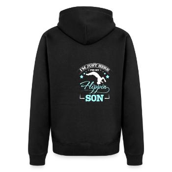 Je suis ici pour mon fils de gymnastique flippin - Veste à capuche bio Premium Unisexe - noir - Dos - Nico (187cm)