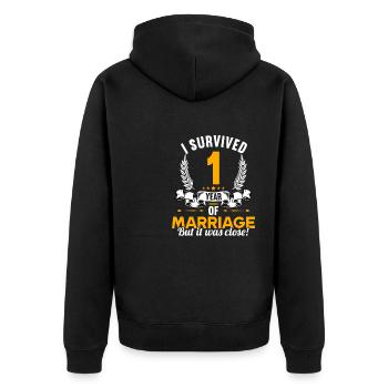 Ich habe 1 Jahre Ehe überlebt 1.Hochzeitstag - Unisex Premium Bio Zip Hoodie - Schwarz - Hinten - Nico (187cm)