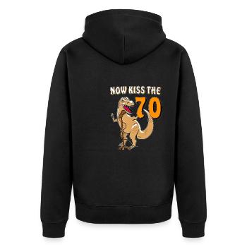 NOW KISS THE 70 - Unisex Premium Bio Zip Hoodie - Schwarz - Hinten - Nico (187cm)