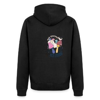 Mir reichts Champignons Ranger Pilzsucher moon - Unisex Premium Bio Zip Hoodie - Schwarz - Hinten - Nico (187cm)