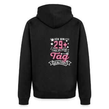 Ich bin 29+ und um kein Tag gealtert 30. Geschenk - Unisex Premium Bio Zip Hoodie - Schwarz - Hinten - Nico (187cm)