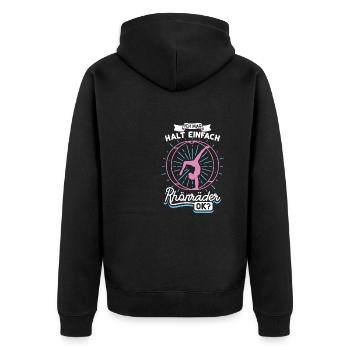 mag halt einfach Rhönräder ok | Rhönradturnerin - Unisex Premium Bio Zip Hoodie - Schwarz - Hinten - Nico (187cm)
