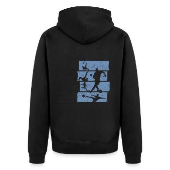 Fußball T-Shirt Retro Vintage Fußballspieler - Unisex Premium Bio Zip Hoodie - Schwarz - Hinten - Nico (187cm)