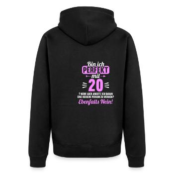 Bin ich perfekt mit 20 Jahren 20. Geburtstag - Unisex Premium Bio Zip Hoodie - Schwarz - Hinten - Nico (187cm)