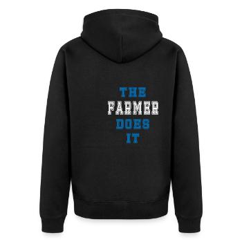The Landwirt does it Landwirt Geschenk - Unisex Premium Bio Zip Hoodie - Schwarz - Hinten - Nico (187cm)