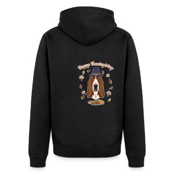 Happy Thanksgiving I Dog Lover I Basset Hound - Unisex Premium Bio Zip Hoodie - Schwarz - Hinten - Nico (187cm)