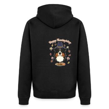 Happy Thanksgiving I Dog Lover I Bernese Mountain - Unisex Premium Bio Zip Hoodie - Schwarz - Hinten - Nico (187cm)