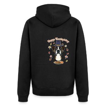 Happy Thanksgiving I Dog Lover I Boxer - Unisex Premium Bio Zip Hoodie - Schwarz - Hinten - Nico (187cm)