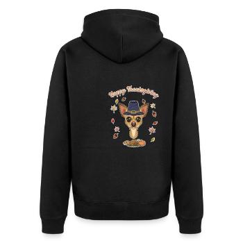 Happy Thanksgiving I Dog Lover I Chihuahua - Unisex Premium Bio Zip Hoodie - Schwarz - Hinten - Nico (187cm)