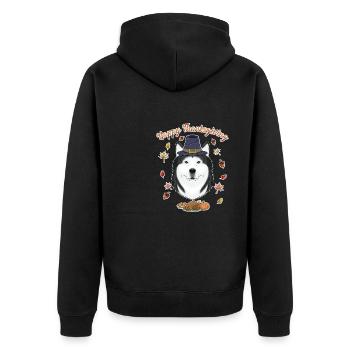 Happy Thanksgiving I Dog Lover I Husky - Unisex Premium Organic Zip Hoodie - black - Back - Nico (187cm)