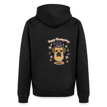Happy Thanksgiving I Dog Lover I Puggle - Unisex Premium Organic Zip Hoodie - black - Back - Nico (187cm)