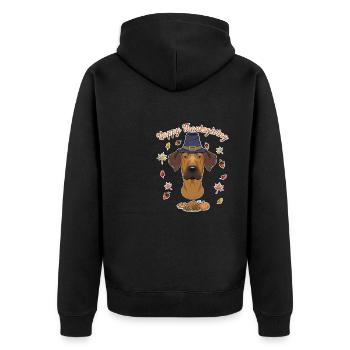 Happy Thanksgiving I Dog Lover I Rhodesian - Unisex Premium Bio Zip Hoodie - Schwarz - Hinten - Nico (187cm)