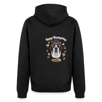 Happy Thanksgiving I Dog Lover I Saint Bernard - Unisex Premium Bio Zip Hoodie - Schwarz - Hinten - Nico (187cm)