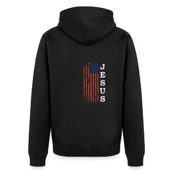 Jesus American Flag God Gift Believers - Unisex Premium Organic Zip Hoodie - black - Back - Nico (187cm)