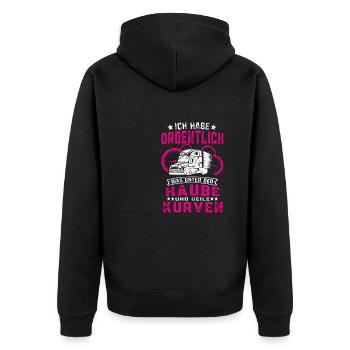 Ordentlich was unter der Haube LKW Fahrer - Unisex Premium Bio Zip Hoodie - Schwarz - Hinten - Nico (187cm)