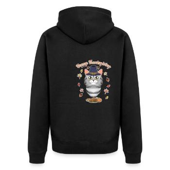American Shorthair Cat Lover I Happy Thanksgiving - Unisex Premium Bio Zip Hoodie - Schwarz - Hinten - Nico (187cm)