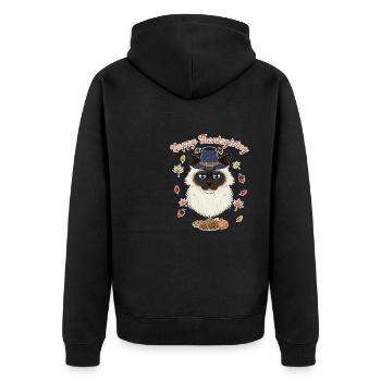 Birman Cat Lover I Happy Thanksgiving - Unisex Premium Bio Zip Hoodie - Schwarz - Hinten - Nico (187cm)