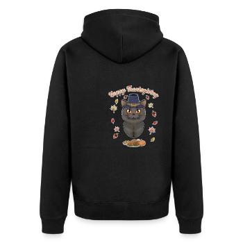 British Shorthair Cat Lover I Happy Thanksgiving - Unisex Premium Bio Zip Hoodie - Schwarz - Hinten - Nico (187cm)