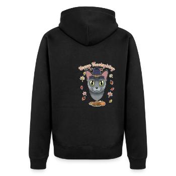 Russian Blue Cat Lover I Happy Thanksgiving - Unisex Premium Bio Zip Hoodie - Schwarz - Hinten - Nico (187cm)
