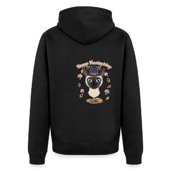 Siamese Cat Lover I Happy Thanksgiving - Unisex Premium Bio Zip Hoodie - Schwarz - Hinten - Nico (187cm)