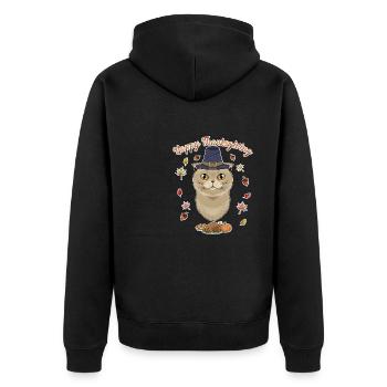 Scottish Fold Cat Lover I Joyeux Thanksgiving - Veste à capuche bio Premium Unisexe - noir - Dos - Nico (187cm)