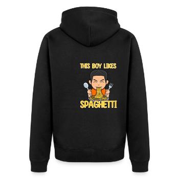 Junge mag Spaghetti Italienische Nudeln Food Chef - Unisex Premium Bio Zip Hoodie - Schwarz - Hinten - Nico (187cm)