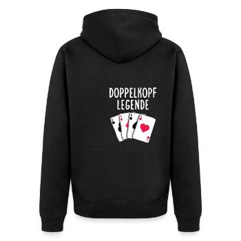 Double-headed Legend Playing Cards - Unisex Premium Organic Zip Hoodie - black - Back - Nico (187cm)