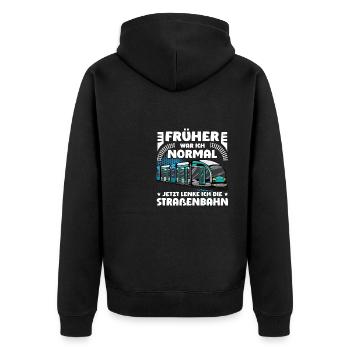 Straßenbahn Straßenbahnfahrer Tram Trambahn - Unisex Premium Bio Zip Hoodie - Schwarz - Hinten - Nico (187cm)