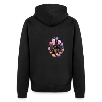 Chien Daschund portant une oreille de lapin - drôle de chien - Veste à capuche bio Premium Unisexe - noir - Dos - Nico (187cm)