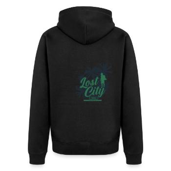 Lost City Trek - Kolumbien - Unisex Premium Bio Zip Hoodie - Schwarz - Hinten - Nico (187cm)