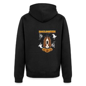 Happy Halloween I Dog Lover I Basset Hound - Unisex Premium Bio Zip Hoodie - Schwarz - Hinten - Nico (187cm)