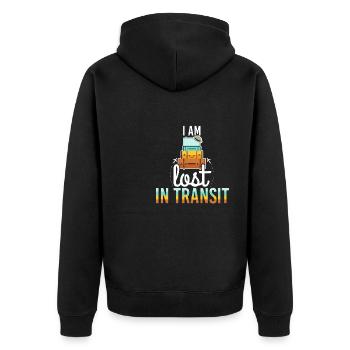 Am Lost In Transit Luggage Pun - Unisex Premium Organic Zip Hoodie - black - Back - Nico (187cm)