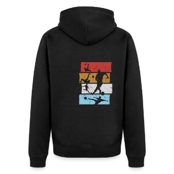 Fußball T-Shirt Retro Vintage Fußballspieler - Unisex Premium Bio Zip Hoodie - Schwarz - Hinten - Nico (187cm)