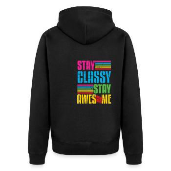 Classy Stay Aweome Retro Walkman - Unisex Premium Organic Zip Hoodie - black - Back - Nico (187cm)