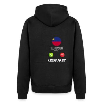 Liechtenstein ruft an Lusiger Flaggen Spruch - Unisex Premium Bio Zip Hoodie - Schwarz - Hinten - Nico (187cm)