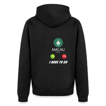 Macau ruft an Lusiger Flaggen Spruch - Unisex Premium Bio Zip Hoodie - Schwarz - Hinten - Nico (187cm)