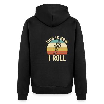 Fußballrolle - Unisex Premium Bio Zip Hoodie - Schwarz - Hinten - Nico (187cm)