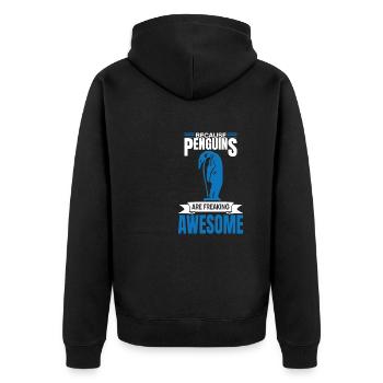 Verrückte Pinguine - Unisex Premium Bio Zip Hoodie - Schwarz - Hinten - Nico (187cm)