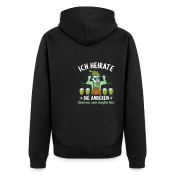 Ich Heirate die anderen Saufen nur JGA Party - Unisex Premium Bio Zip Hoodie - Schwarz - Hinten - Nico (187cm)
