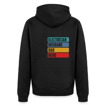 Elektriker Ehemann Papa Held, Elektriker Papa - Unisex Premium Bio Zip Hoodie - Schwarz - Hinten - Nico (187cm)