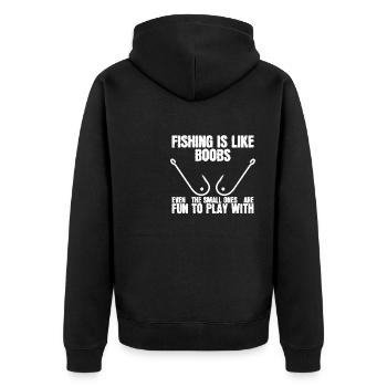 Haken-Spaß - Unisex Premium Bio Zip Hoodie - Schwarz - Hinten - Nico (187cm)