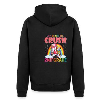 Ready Crush 2nd Grade School Rainbow Unicorn - Unisex Premium Organic Zip Hoodie - black - Back - Nico (187cm)