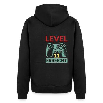 Level 11 Erreicht Gamer - Unisex Premium Bio Zip Hoodie - Schwarz - Hinten - Nico (187cm)