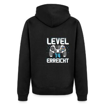 Level 14 Erreicht Gamer - Unisex Premium Bio Zip Hoodie - Schwarz - Hinten - Nico (187cm)