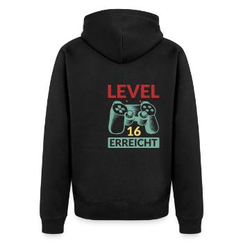 Level 16 Erreicht Gamer - Unisex Premium Bio Zip Hoodie - Schwarz - Hinten - Nico (187cm)