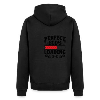 Perfect Body Loading - Unisex Premium Bio Zip Hoodie - Schwarz - Hinten - Nico (187cm)