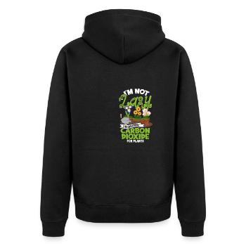 Ich bin nicht faul, ich erschaffe Kohlendioxid für - Unisex Premium Bio Zip Hoodie - Schwarz - Hinten - Nico (187cm)