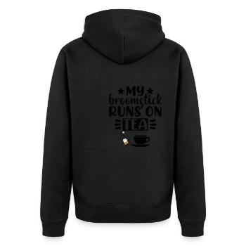 My Broomstick runs on Tea - Unisex Premium Organic Zip Hoodie - black - Back - Nico (187cm)